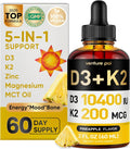 5-en-1 Vitamin D3 K2 Drops - Vitamina D3 10000 UI y K2 (MK-7) 200 mcg con Magnesio, Zinc y MCT Oil