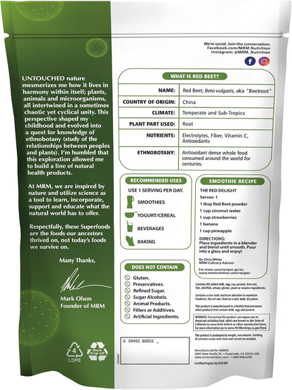 MRM Organic Red Beet Powder - Polvo de – Nitratos: precursores del óxido nítrico, que puede apoyar la circulación. – Image 2