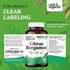 Wild & Organic Cápsulas de Bergamota Cítrica - Antioxidante y Apoyo General - Extracto de Citrus Bergamia - Vegano, Sin Rellenos, No GMO - 180 Cápsulas