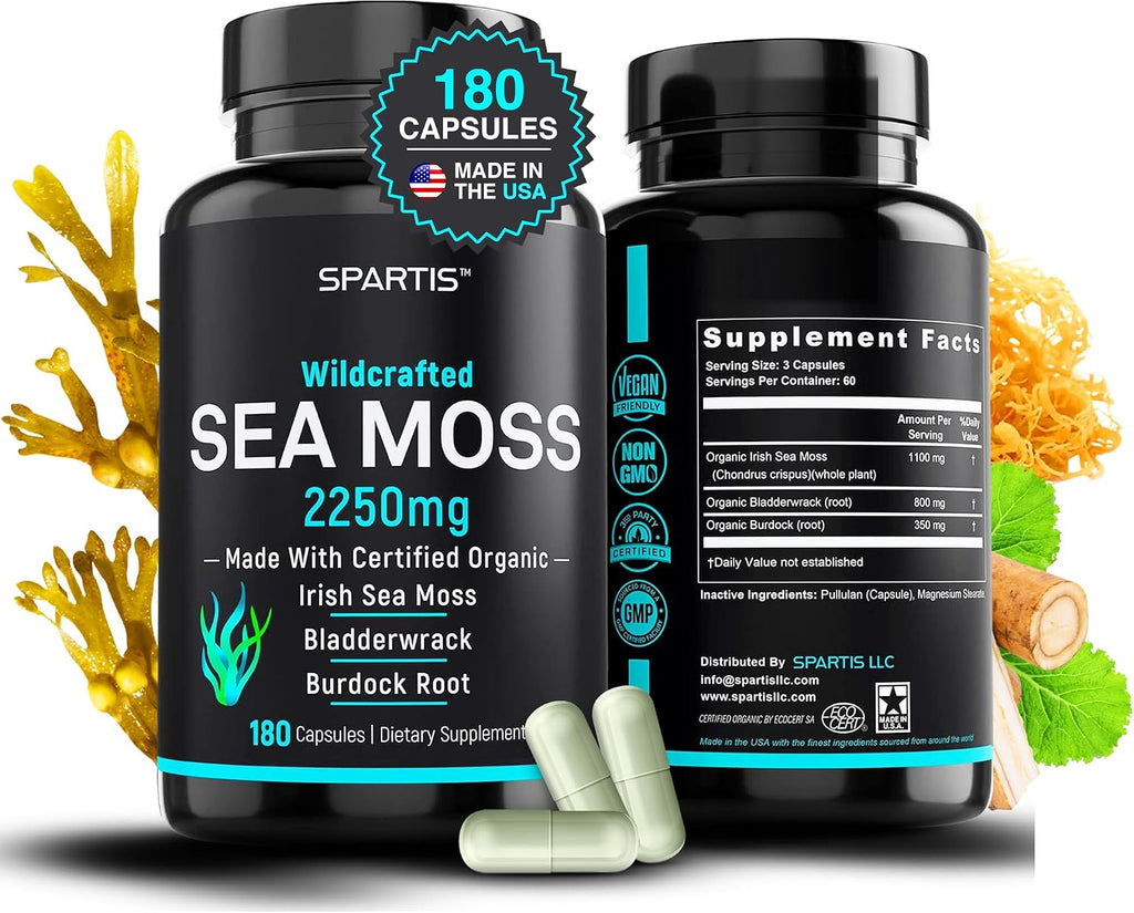 Cápsulas de Musgo Marino Orgánico 2250mg con Bardana y Fucus (180 Cápsulas)