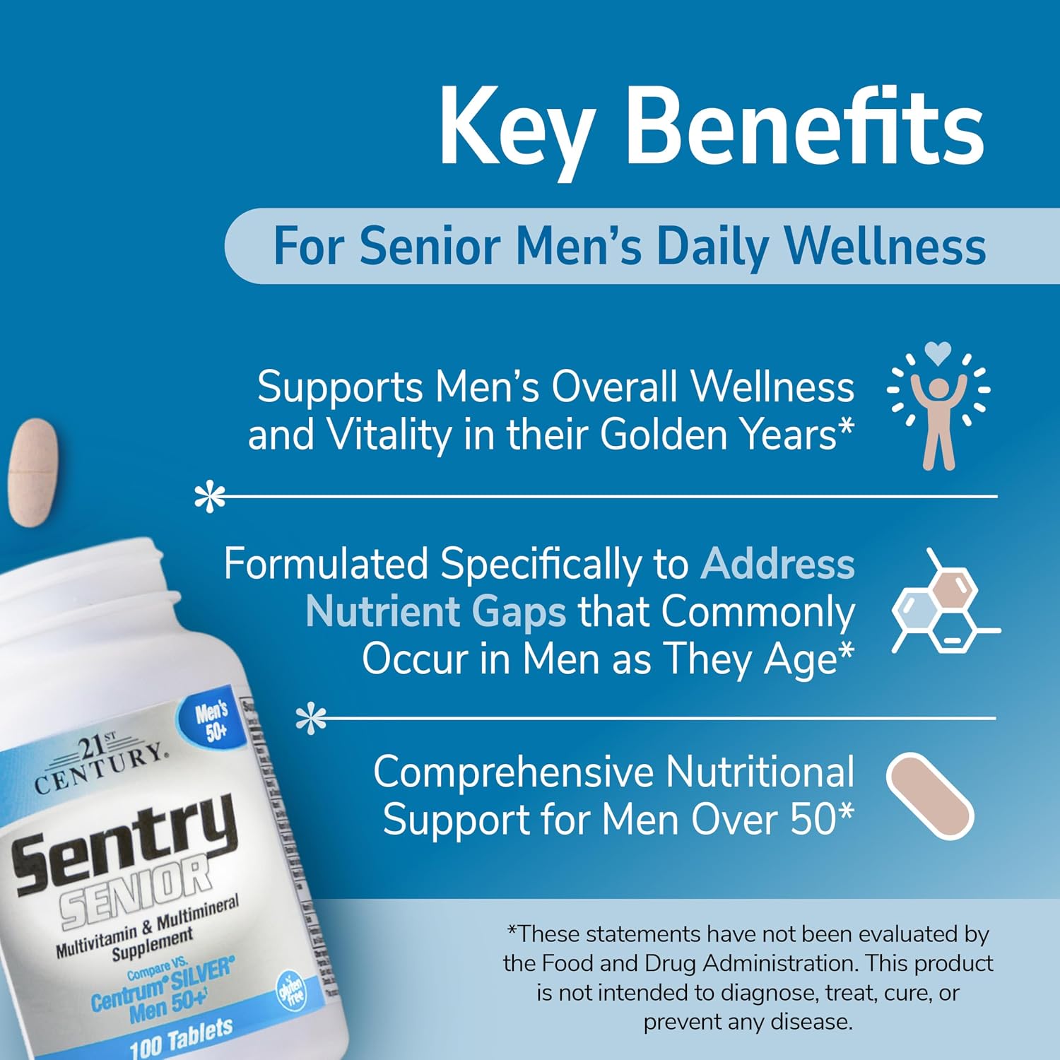 21st Century Sentry Senior Hombres 50 Plus Tabletas, 100 unidades