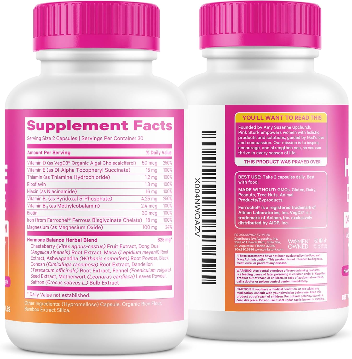 Pink Stork Hormone Balance Multivitamin for Women | Multivitamínico para Mujeres con Vitex, Ashwagandha y Magnesio | 60 Cápsulas Veganas