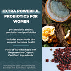 Ancient Nutrition Probióticos para Mujeres Extra Strength, Certificado Orgánico Regenerativo, 25 Mil Millones de UFC por Dosis, 60 Cápsulas