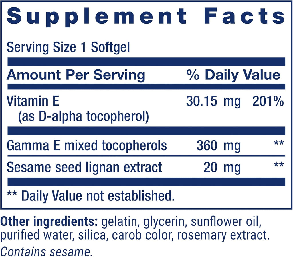 Life Extension Gamma E Mixed Tocopherols – Suplemento de Vitamina E con Lignan de Sésamo, 60 Cápsulas Blandas