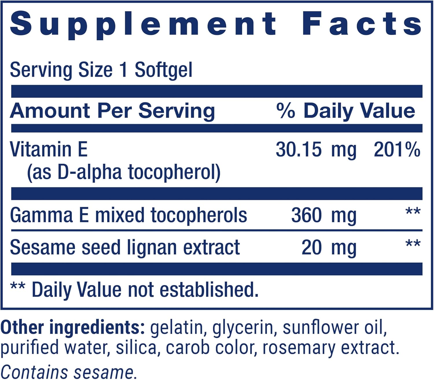 Life Extension Gamma E Mixed Tocopherols – Suplemento de Vitamina E con Lignan de Sésamo, 60 Cápsulas Blandas
