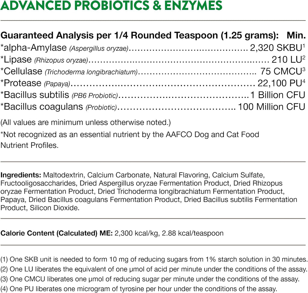 NaturVet – Probióticos y Enzimas Avanzados con Probiótico PB6 de Fuerza Veterinaria – Para Perros y Gatos (454 g)