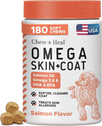 Aceite de Salmón para Perros - Golosinas Blandas Omega para Piel y Pelaje - 180 Unidades