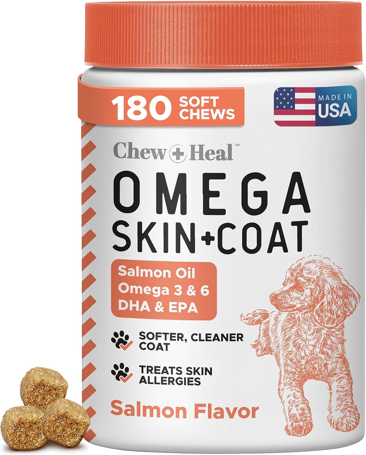 Aceite de Salmón para Perros - Golosinas Blandas Omega para Piel y Pelaje - 180 Unidades