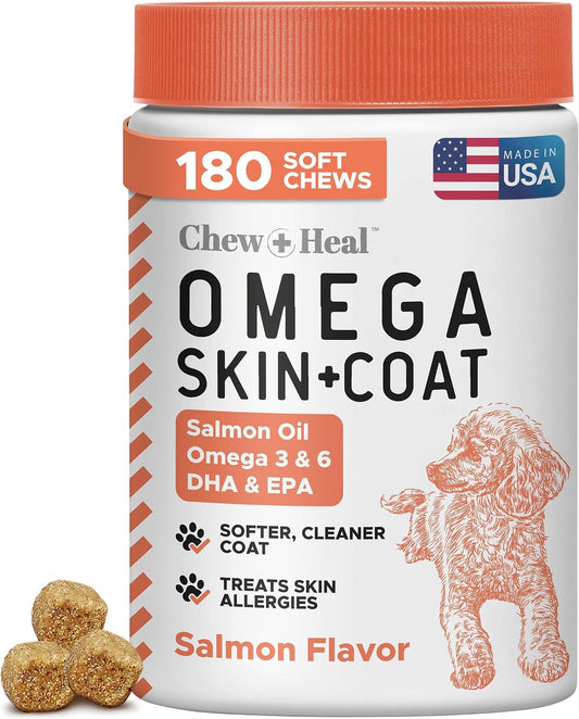 Aceite de Salmón para Perros - Golosinas Blandas Omega para Piel y Pelaje - 180 Unidades