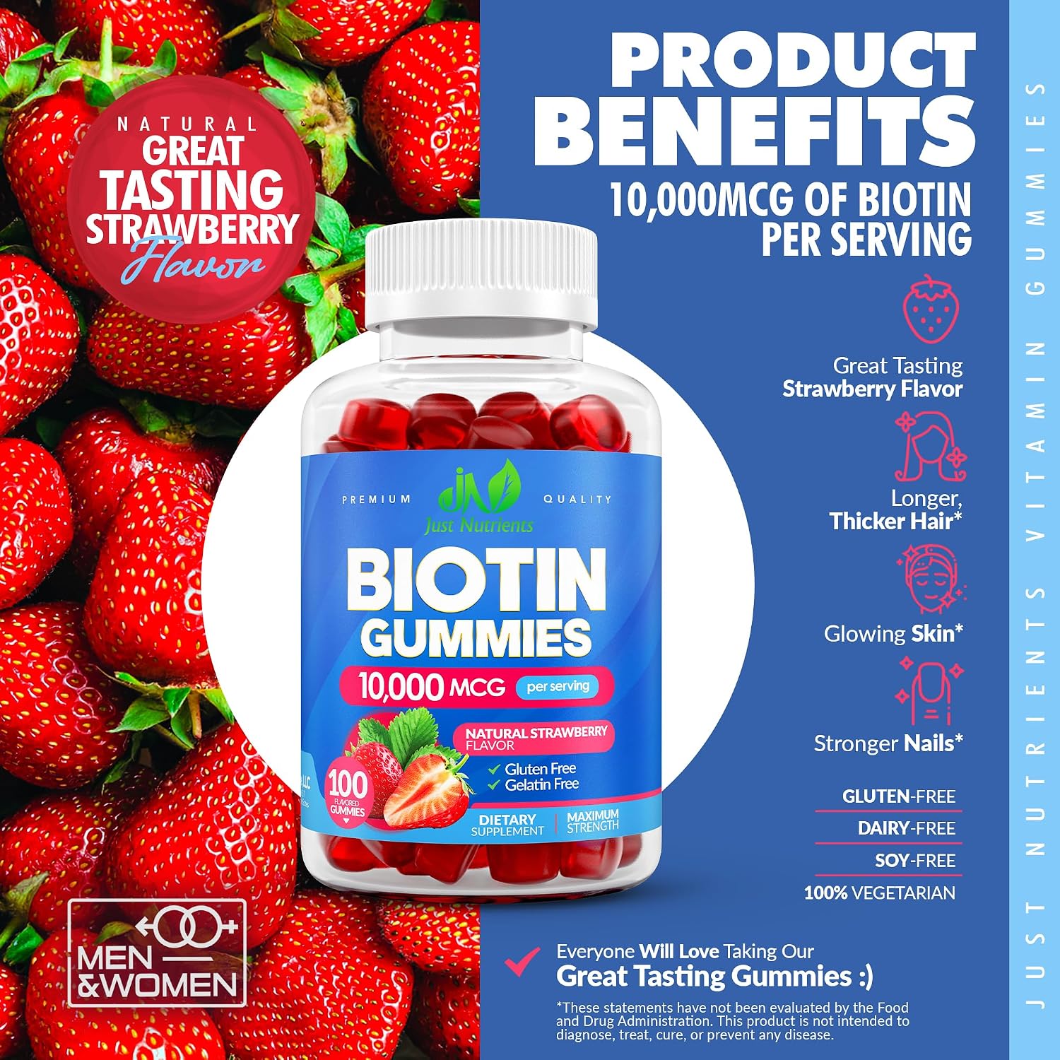 Just Nutrients Biotina 10.000 mcg Gominolas - 100 Unidades