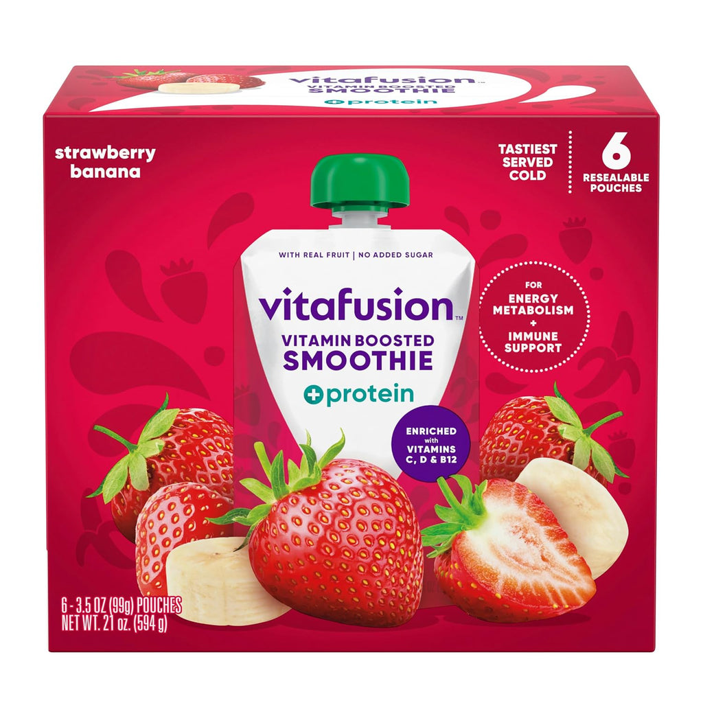 Vitafusion Smoothie +Proteína con Vitaminas C, D y B12 - Sabor Fresa y Plátano, 6 unidades (99g cada una)