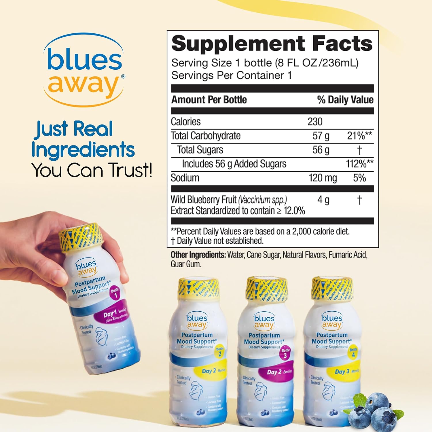 Blues Away Apoyo Emocional Posparto - Bebida Hormonal para Mujeres - Batido Líquido de 3 Días [4 Botellas]