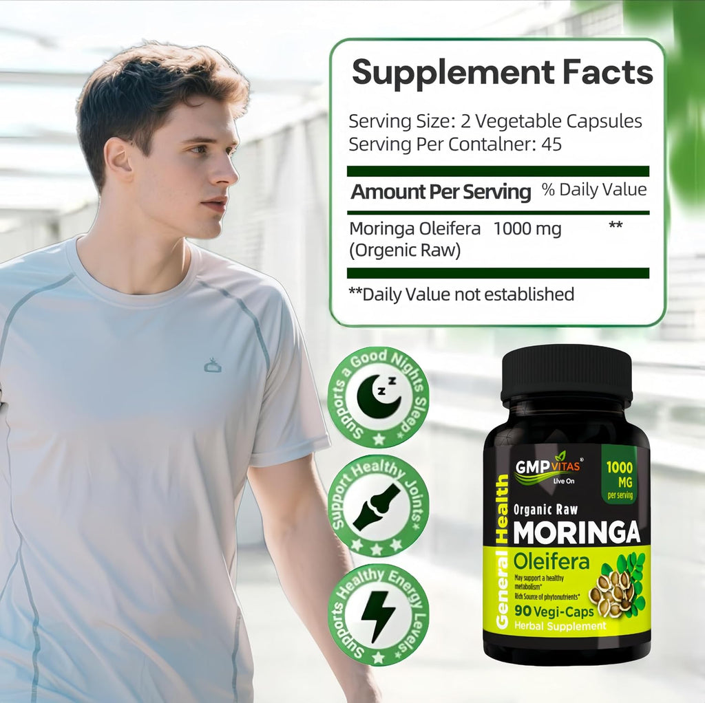 Cápsulas de Moringa Orgánica 1000mg - Suplemento Puro de Hoja de Moringa