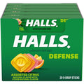 Caramelos para la tos con suplemento dietético HALLS Defense con vitamina C, cítricos variados, 180 unidades