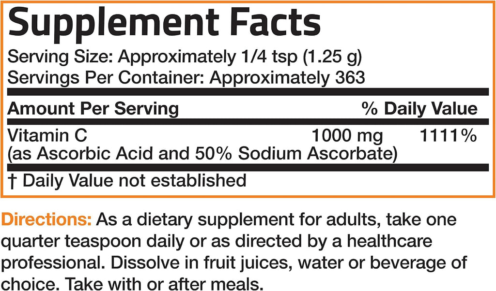 Bronson Buffered Vitamin C Powder - Sodium Ascorbate - 454 g (1 Pound)
