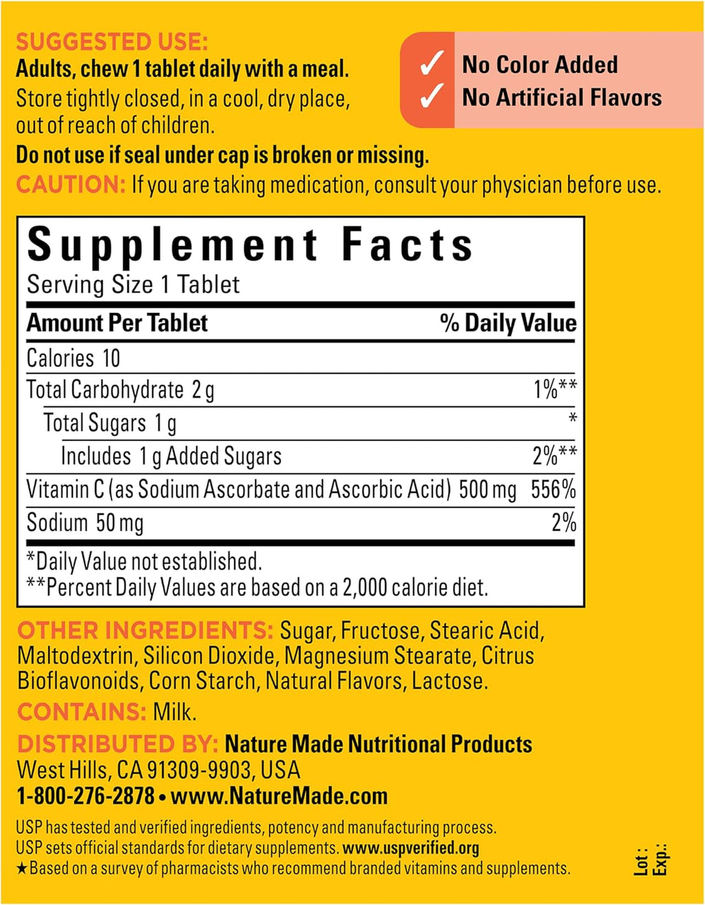 Vitamina C Masticable Nature Made 500 mg, 150 Comprimidos
