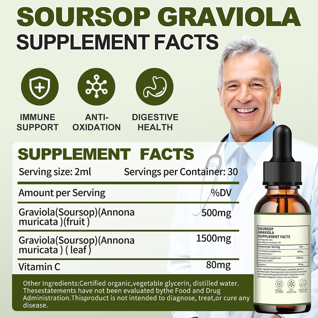 Menkru Soursop Bitters Gotas Líquidas Multivitamínicas - Extracto Orgánico de Hojas de Guanábana con Vitamina C, 60 ml (2 Fl Oz)
