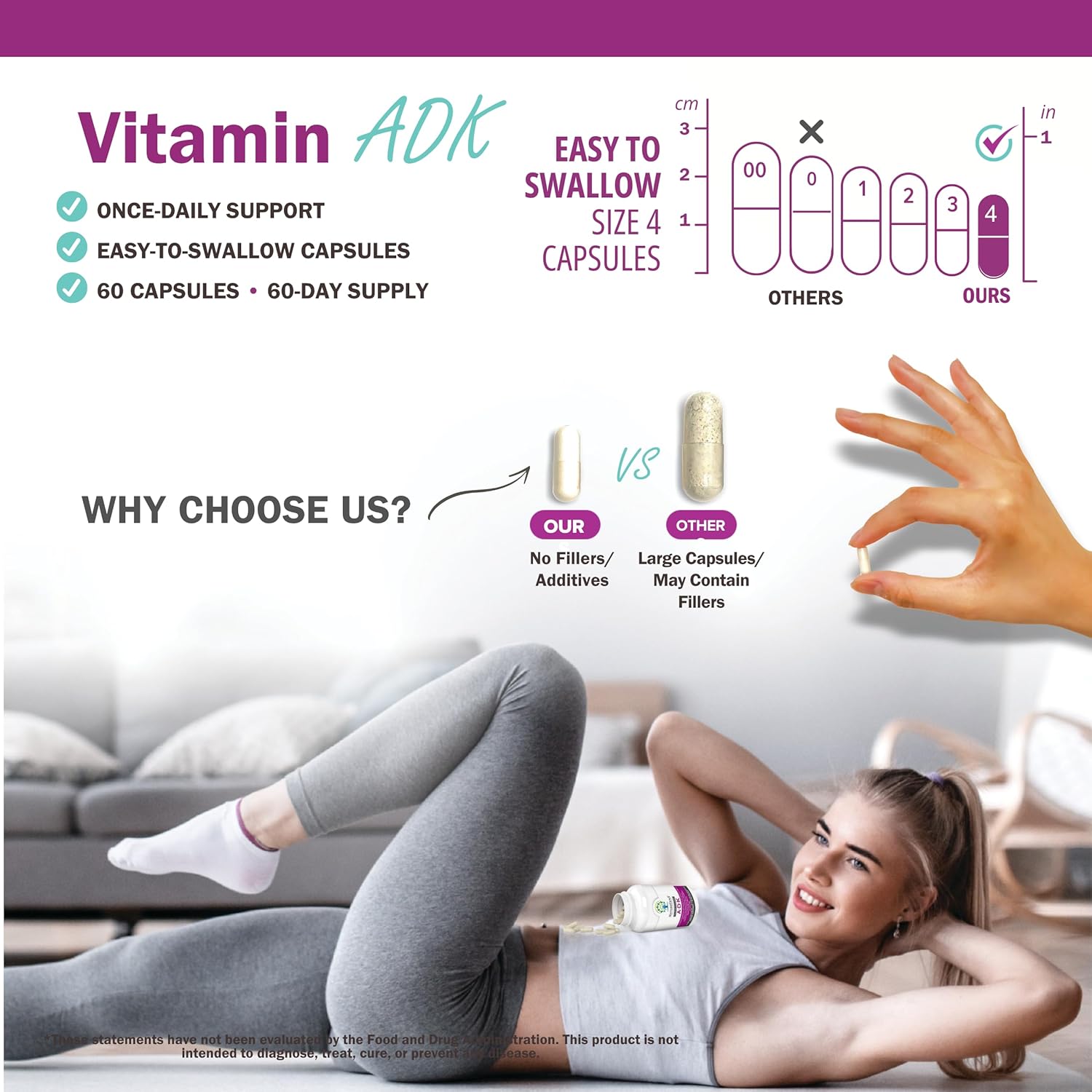 NatureGenX ADK Vitamin Supplement – Vitamins A, D3 & K2 MK-7 for Bone Health & Calcium Absorption – Gluten-Free, Non-GMO, Soy-Free – 120 Capsules, 2-Pack (4-Month Supply)
