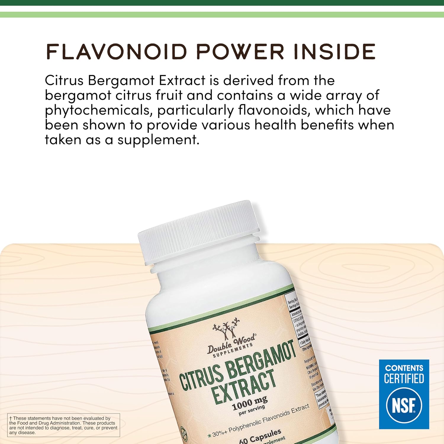 Double Wood Citrus Bergamot - 1000mg, 60 Cápsulas (Certificado NSF)