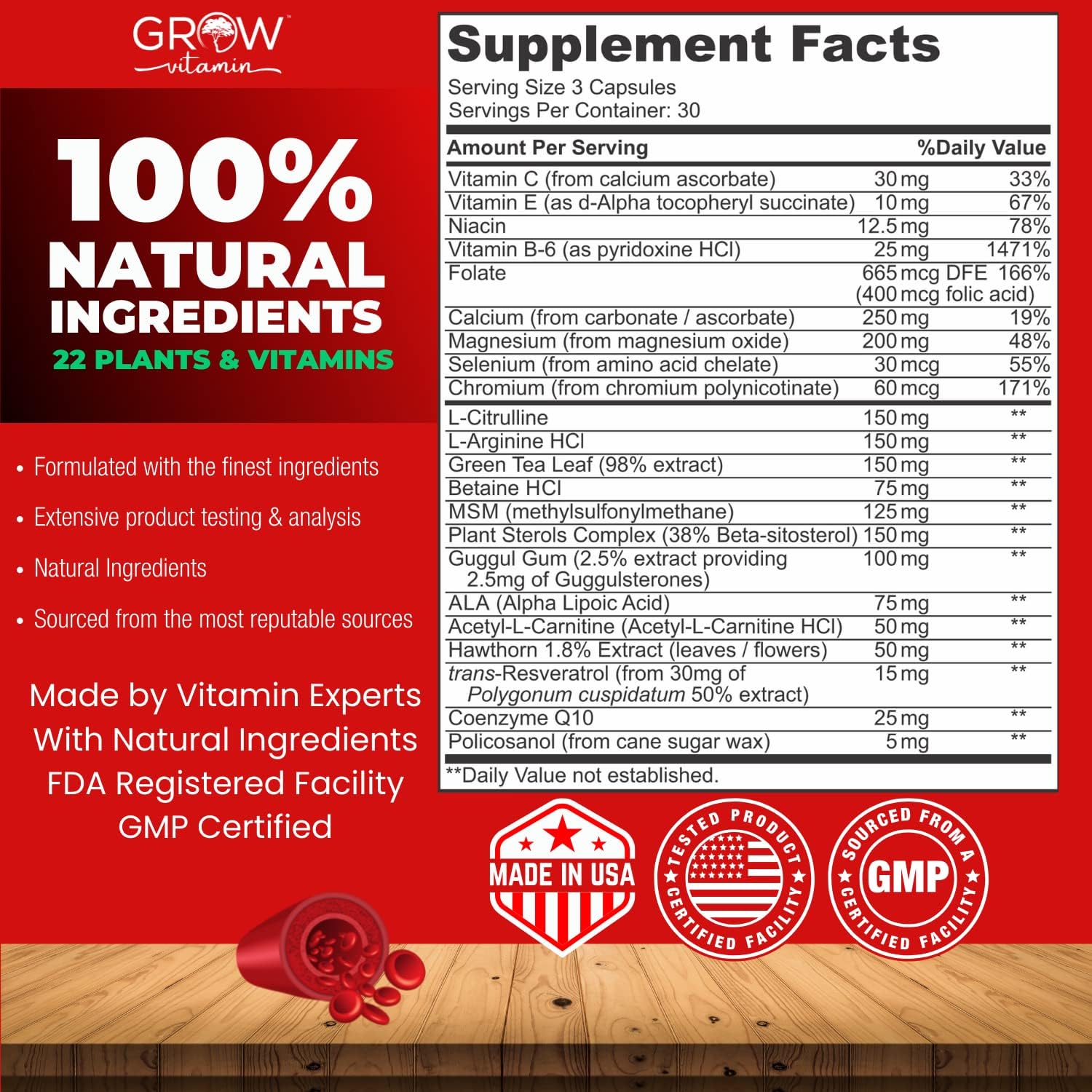 Heart Support Supplement, Promotes Cardiovascular Health, Triglyceride, Homocysteine, and CRP Levels, Natural Artery Cleanse, Made with 22 Premium Herbs & Vitamins