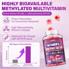 Veyttisy Multivitamínico Metilado Gummy para Mujer - Gominolas Multivitamínicas con Vitaminas A, C, D, E, Folato Metilado, Biotina, Complejo B, Hierro, CoQ10, Inositol - 120 uds