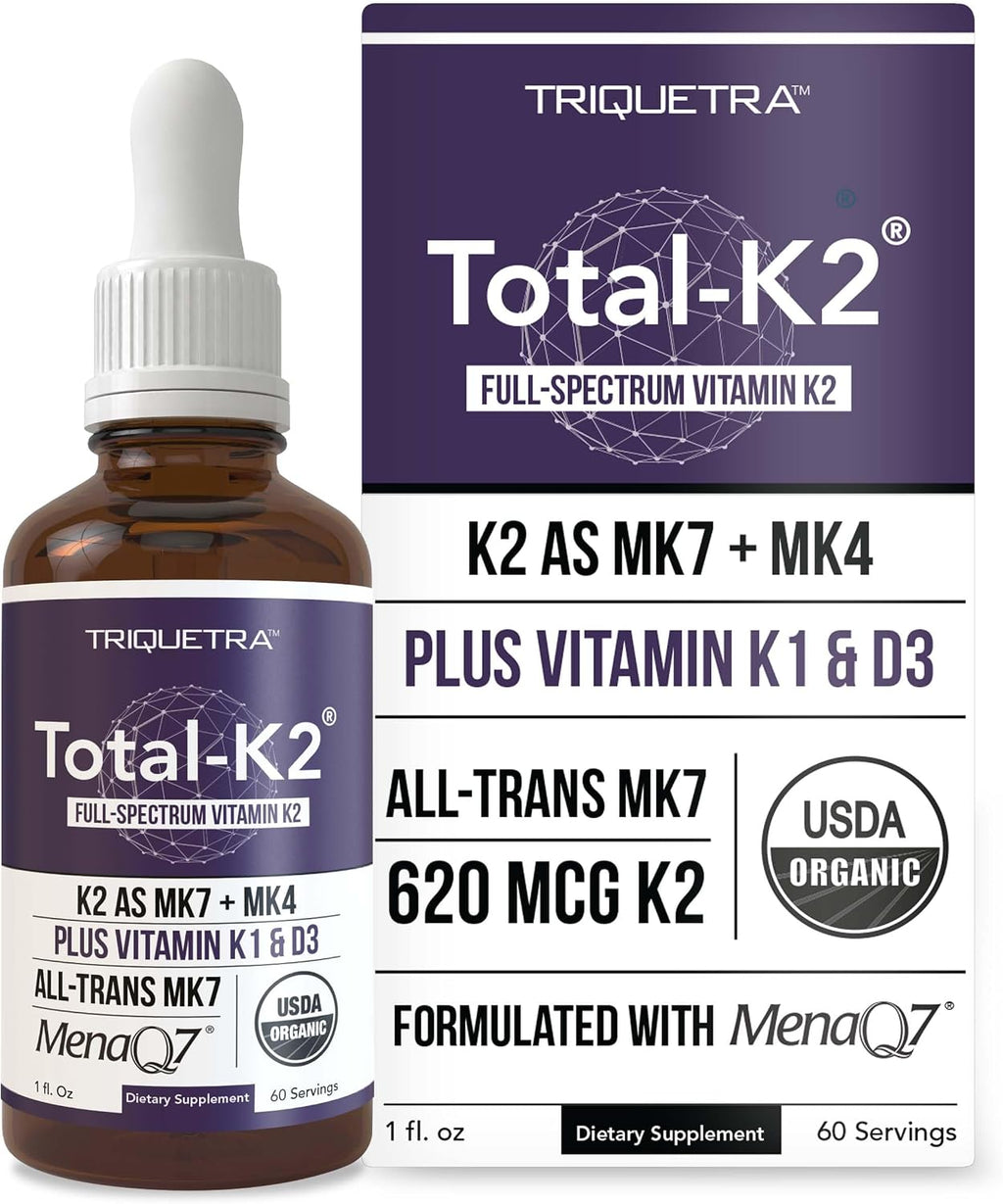 Total K2® | Vitamina K2 como MK7 y MK4 | Más K1 y Cofactor de Vitamina D3 – 620 mcg de K2 por Dosis – All-Trans MK7 de MenaQ7® – Vitamina K de Espectro Completo – Vegano, Certificado Orgánico (60 Cápsulas)