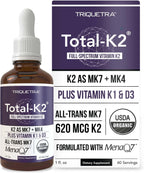 Total K2® | Vitamina K2 como MK7 y MK4 | Más K1 y Cofactor de Vitamina D3 – 620 mcg de K2 por Dosis – All-Trans MK7 de MenaQ7® – Vitamina K de Espectro Completo – Vegano, Certificado Orgánico (60 Cápsulas)