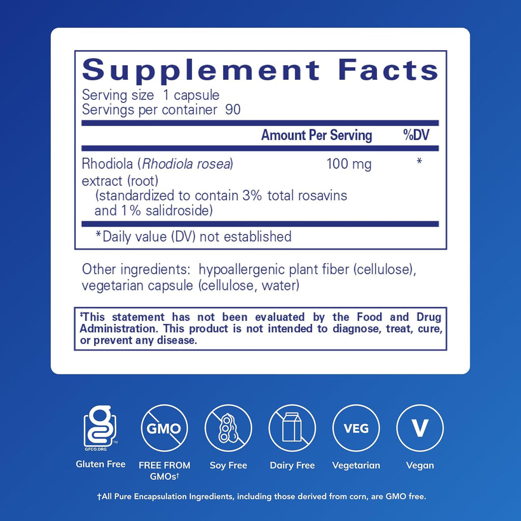 Pure Encapsulations Rhodiola Rosea - Adaptógeno para el Estrés Ocasional - 90 Cápsulas