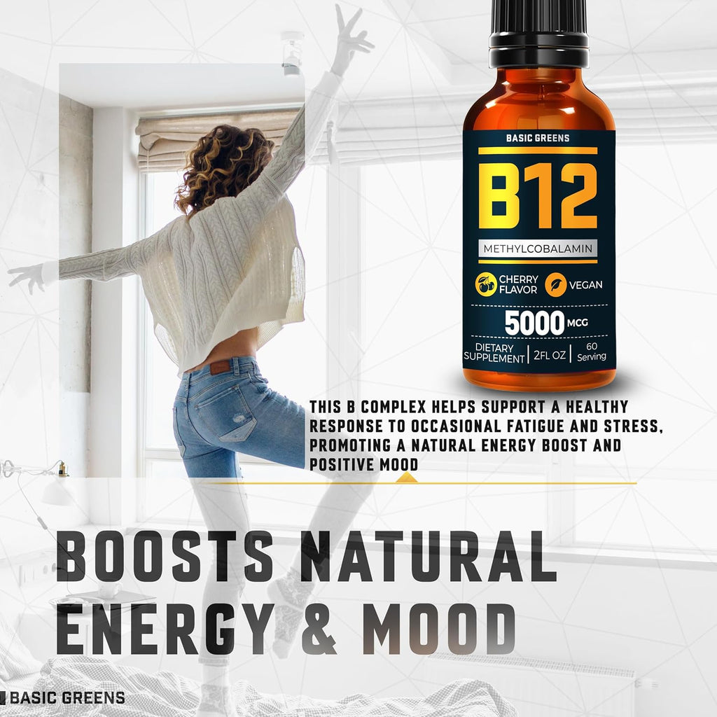 BASIC GREENS Vitamina B12 5000 mcg Metilcobalamina Gotas Sublinguales - Pack de 2