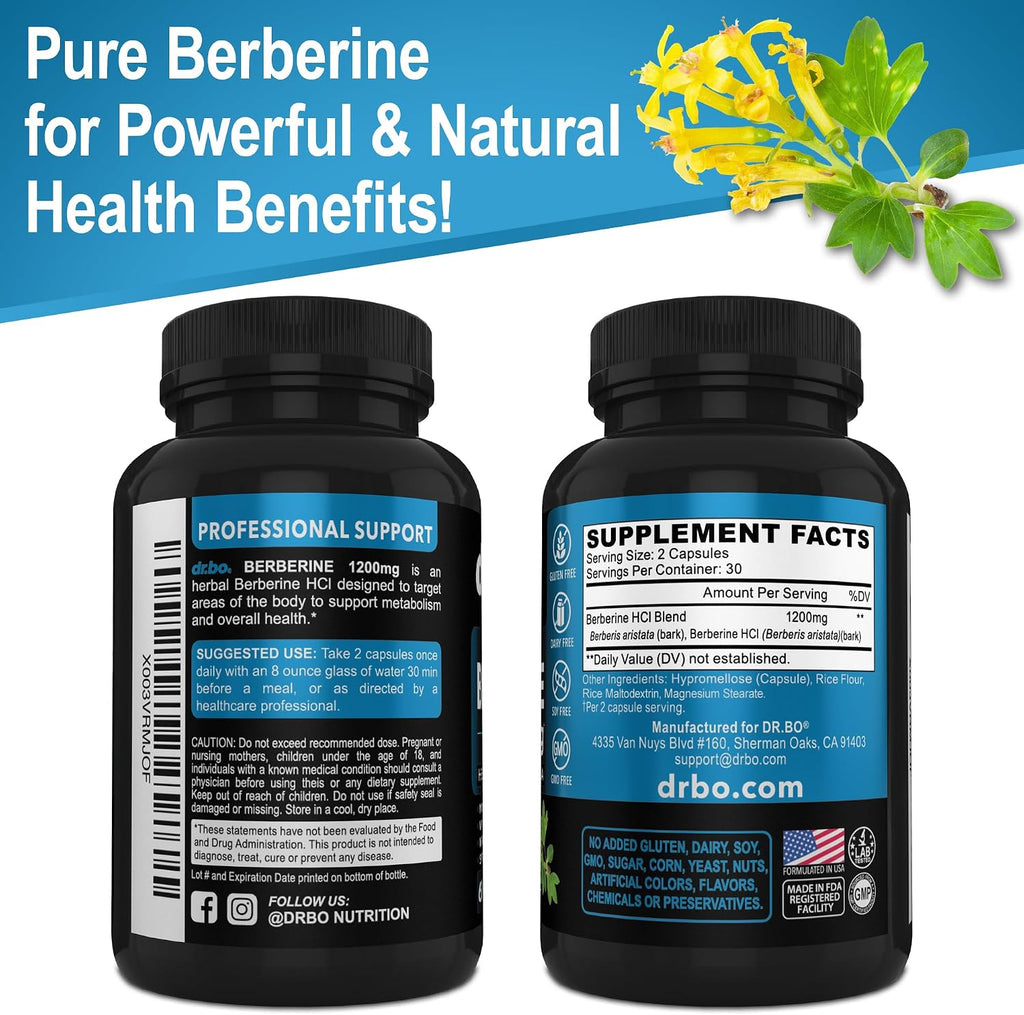 Berberina 1200mg Cápsulas - Suplemento de Berberina HCL - Apoyo Metabólico Saludable - 60 Comprimidos