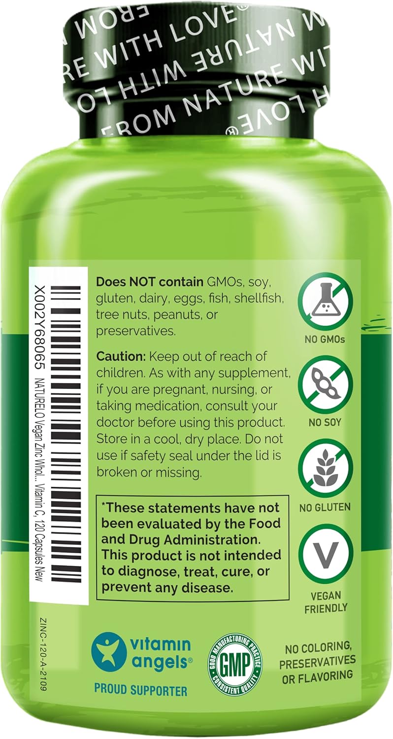 NATURELO Complexo de Zinc y Vitamina C Vegano - 120 Cápsulas (Pack de 2)
