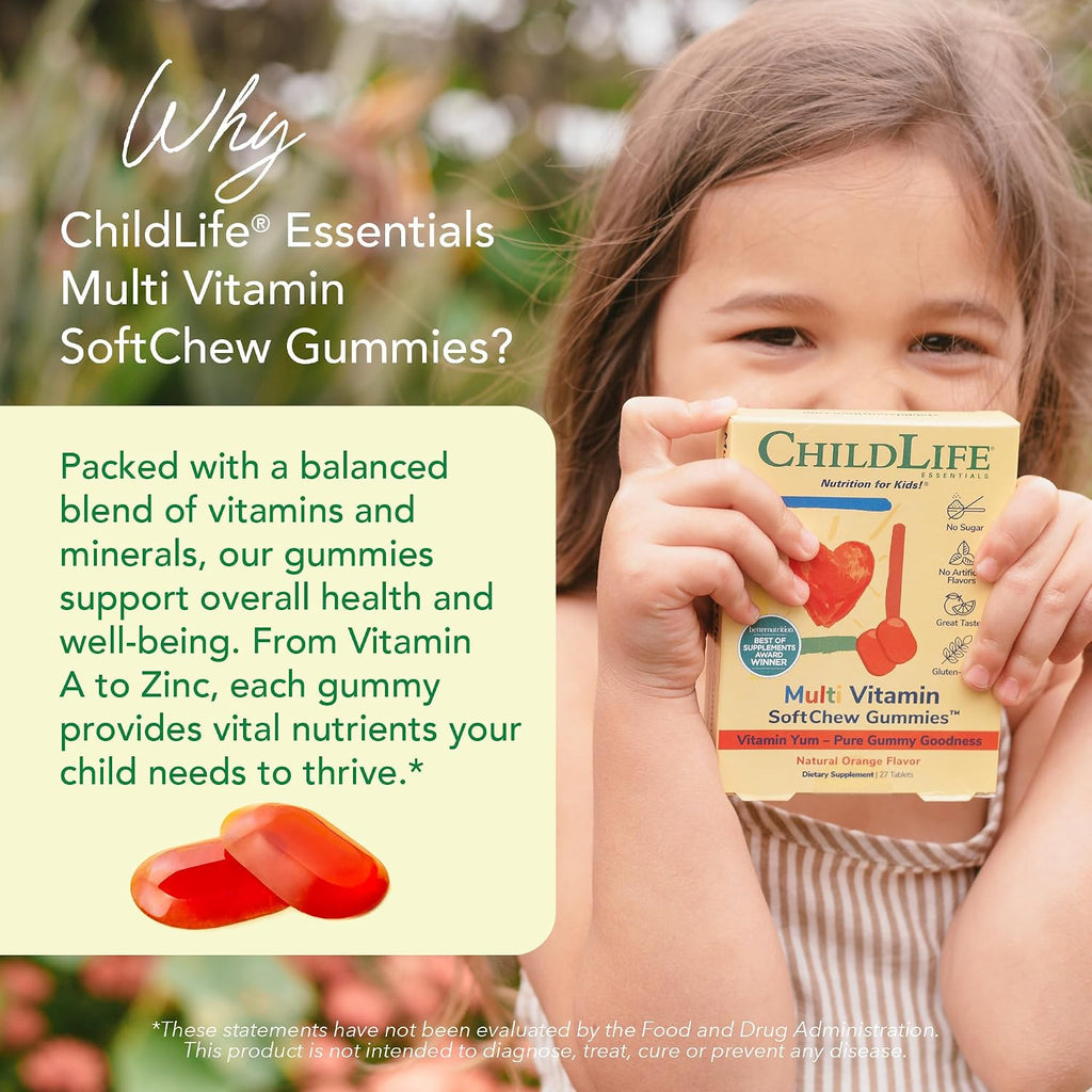 CHILDLIFE ESSENTIALS Multivitamínico en Gominolas para Niños - Sin Azúcar, Sabor Naranja Natural, 27 Gominolas