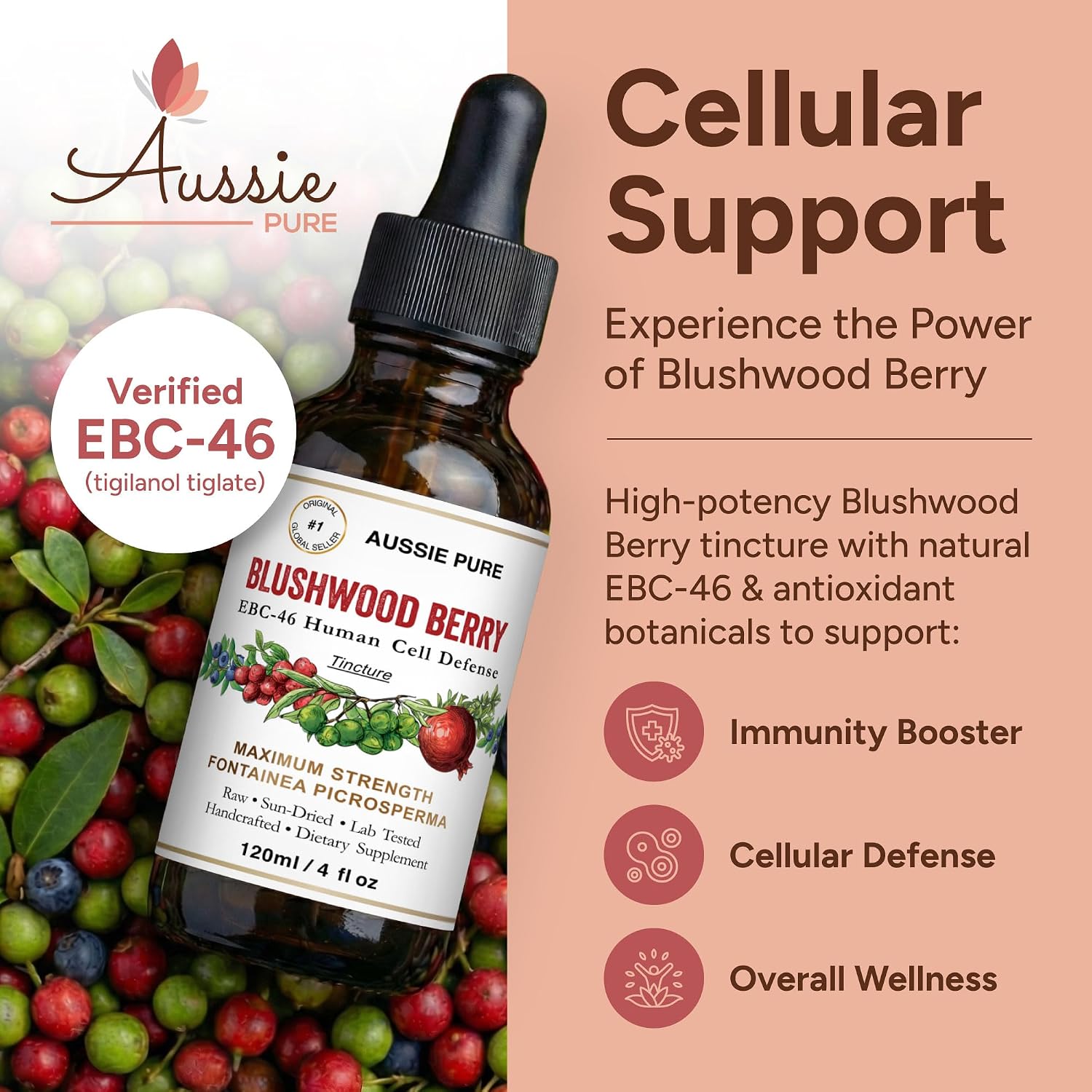 Aussie Pure Blushwood Berry EBC-46 Tintura de Máxima Potencia - 6 Botellas de 120 ml
