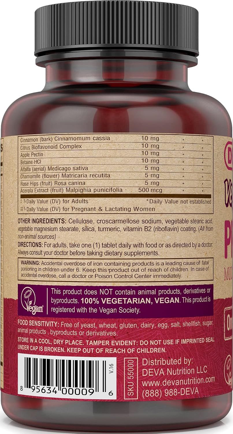 DEVA Vitaminas Prenatales Veganas - Multivitamínico y Mineral - 90 Comprimidos