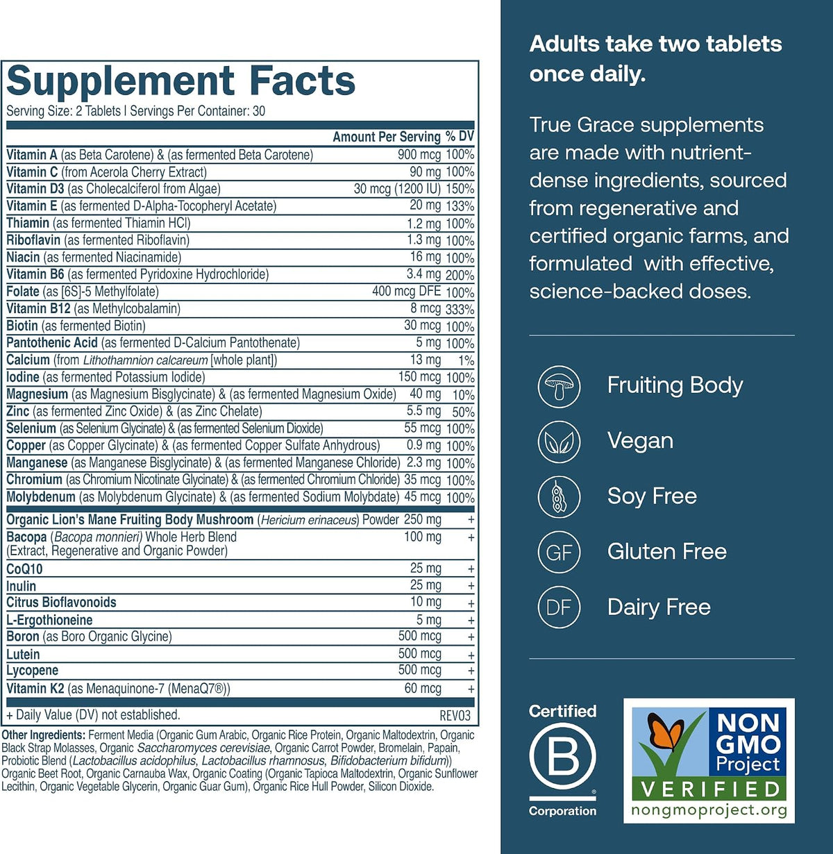 True Grace Multivitamínico Diario para Hombres 50+ – 60 Comprimidos – Apoyo Inmunológico, Energía, Longevidad y Memoria – – Image 2