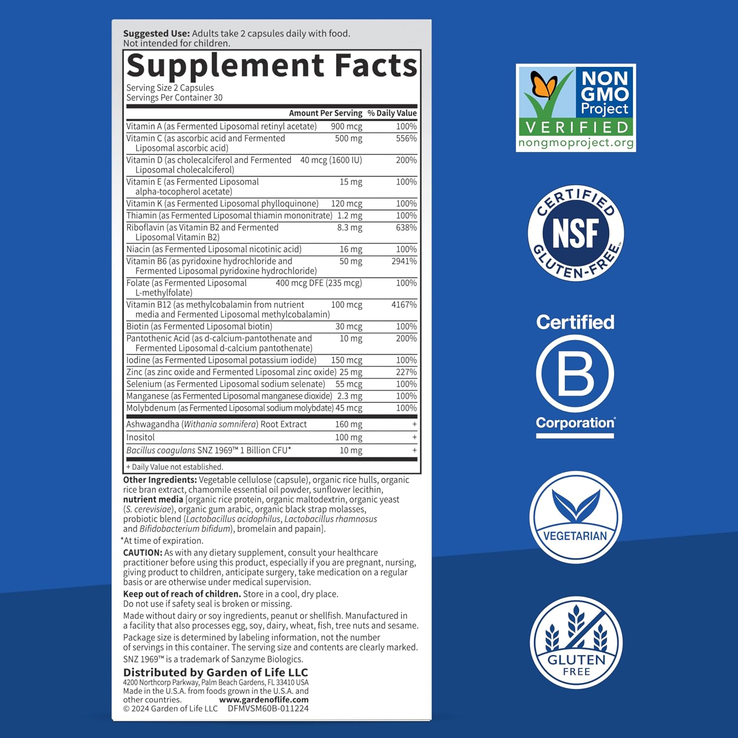 Garden of Life Dr. Formulated Multi+ Stress & Mood - Multivitamínico con Ashwagandha, Vitaminas B y Probióticos, 60 Cápsulas