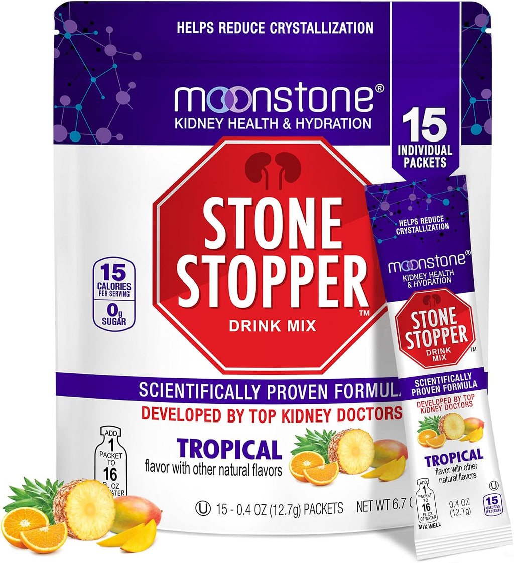 Moonstone Stone Stopper Drink Mix, Tropical - Prevención de Cálculos Renales, 15 Días