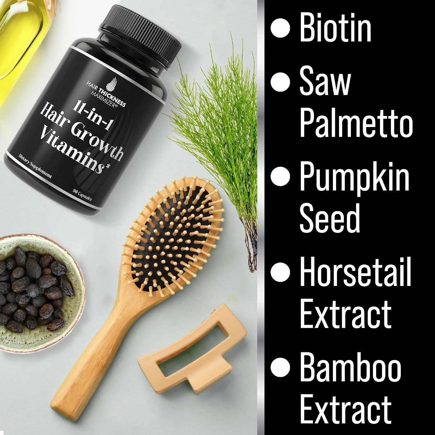 Hair Thickness Maximizer - Vitaminas Veganas 11 en 1 para Cabello, con 5000mcg de Biotina, Zinc y Semilla de Calabaza