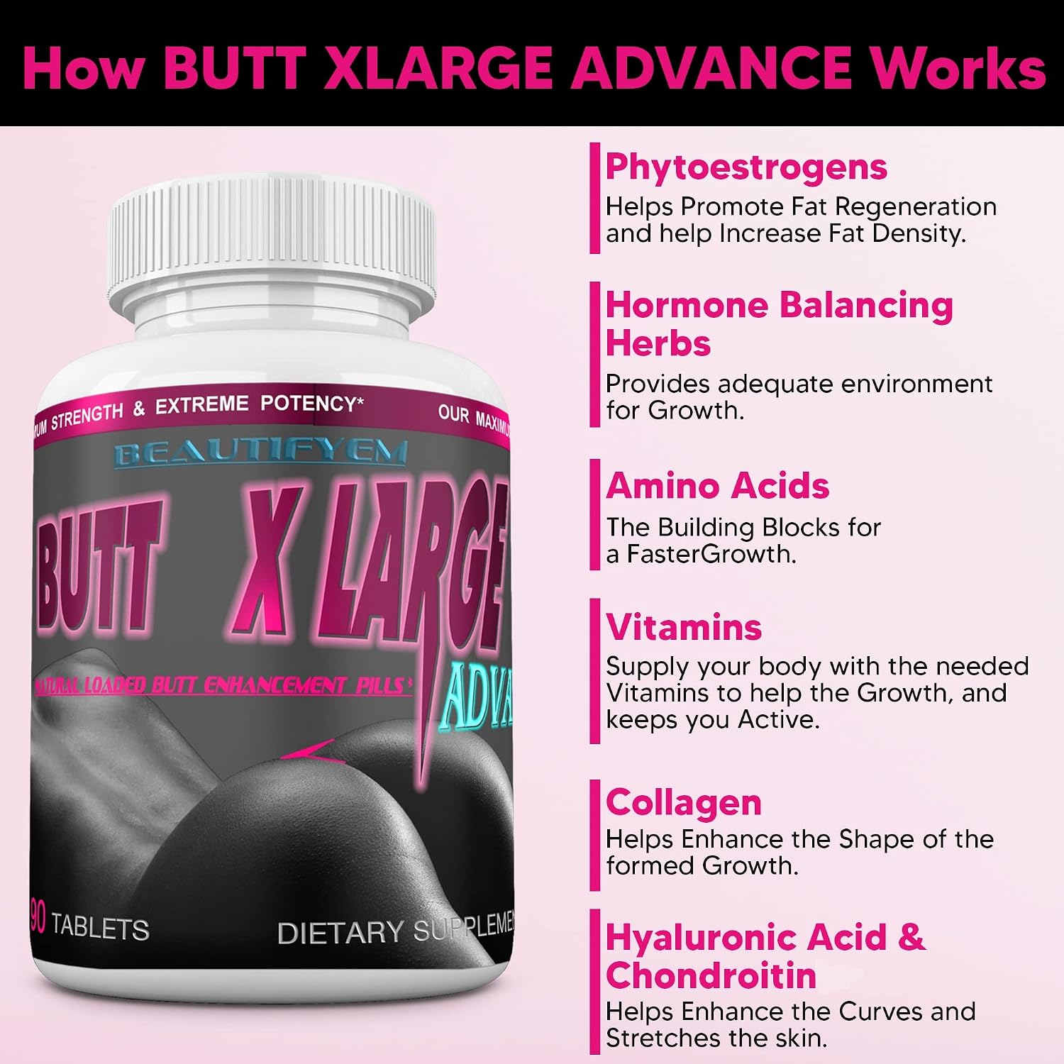 Butt X-Large Advance - Suplemento para Glúteos, 90 Comprimidos