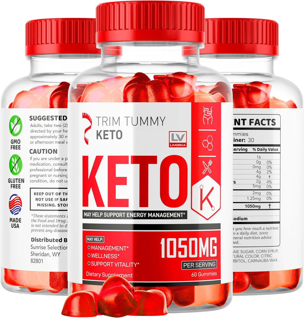 Trim Tummy Keto ACV Gummies 1050mg - Gomitas de Vinagre de Manzana para Keto, Fórmula Avanzada, 60 Gominolas