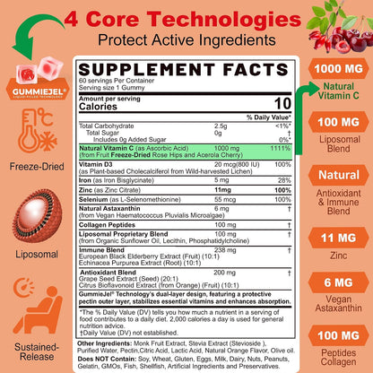Natural Liposomal Vitamin C Gummies for – Vitamina D3: Ayuda a la absorción de calcio y al mantenimiento de los – Image 2