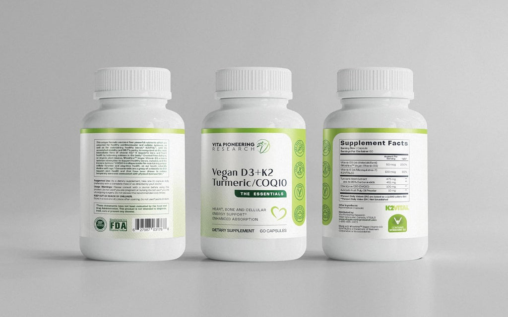 Vita Pioneering Research 5-en-1 Vitamina D3 2000UI + K2 MK-7 con Cúrcuma y CoQ10