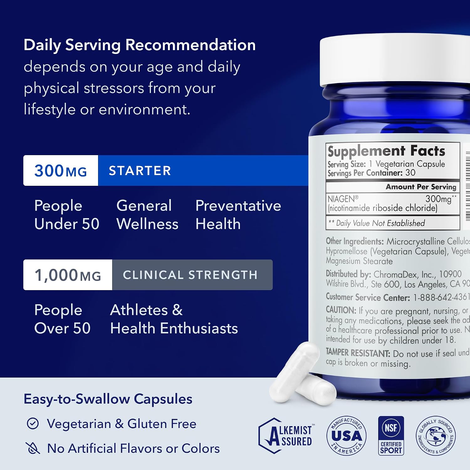 TRU NIAGEN Suplemento de NAD+ Patentado, 300 mg de Niagen (Nicotinamida Ribósido), 30 Cápsulas (2 Botellas)