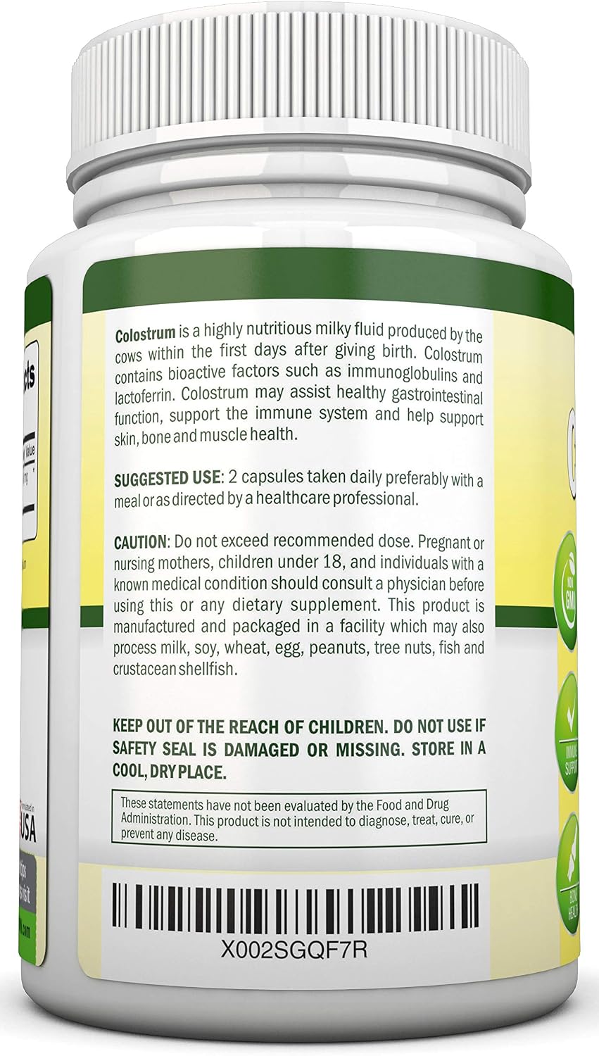 NutriONN Calostro - 1000mg - 120 Cápsulas - 30% IgG - Lácteo no OGM de EE.UU. - Primer Ordeño - Procesado a Baja Temperatura - Salud GI - Apoyo Inmune - Salud Ósea y Muscular