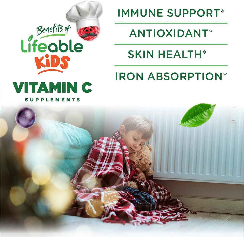 Lifeable Vitamina C para Niños Sin Azúcar – 250 mg – Gominolas Sabor Naranja – 90 Unidades