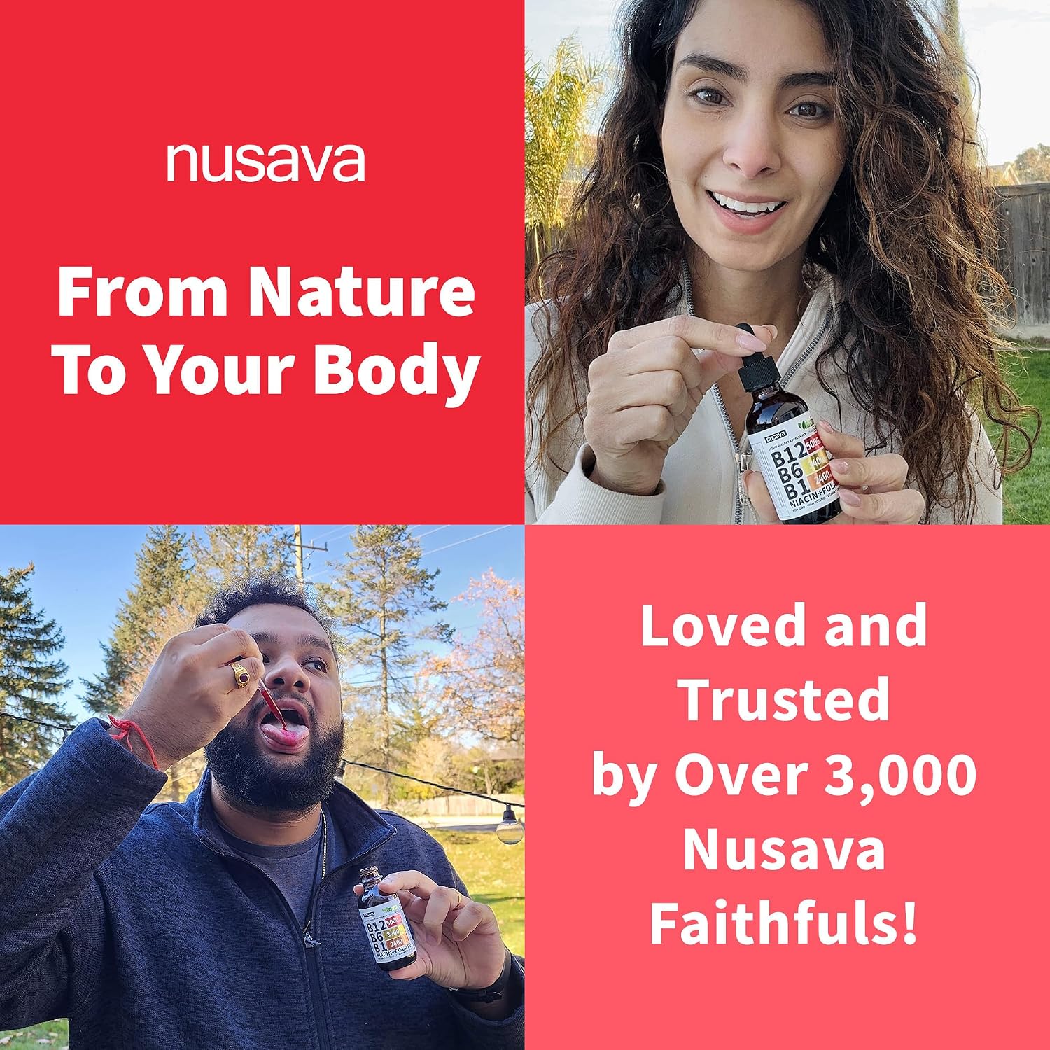 NUSAVA (Pack de 4) Gotas Líquidas de Vitamina B12 5000 mcg - Complejo B con B6 y B1 - Metilcobalamina - Sabor Frambuesa - Vegano, Sin Gluten (2 Fl Oz, 160 Dosis)