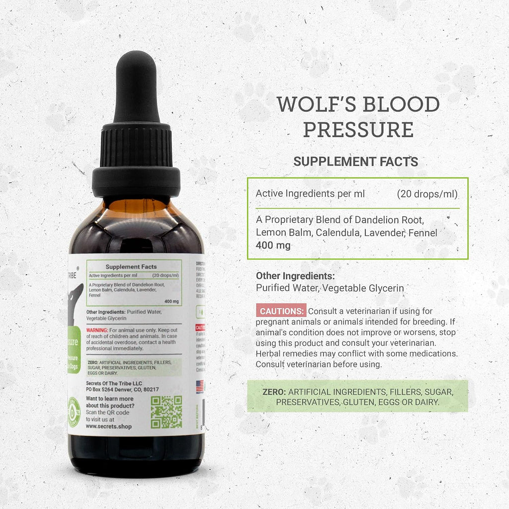 Wolf's Blood Pressure de Secrets of the Tribe - Complemento Herbario Cardiovascular para Perros, 60 ml