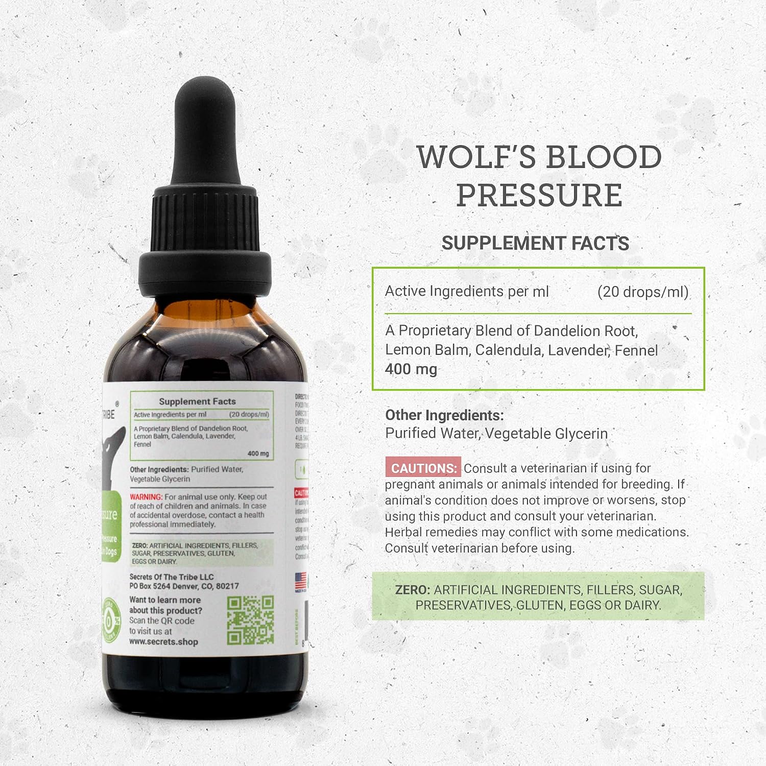 Wolf's Blood Pressure de Secrets of the Tribe - Complemento Herbario Cardiovascular para Perros, 60 ml