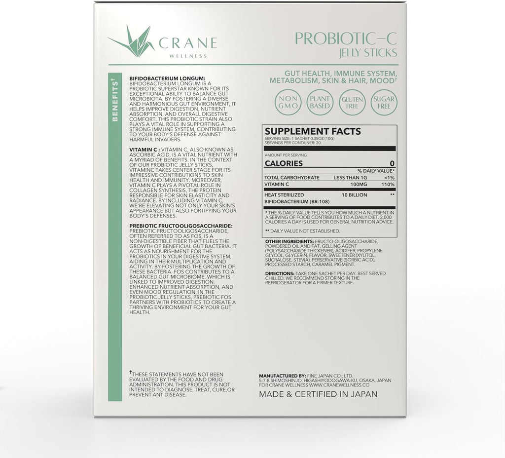 PROBIOTIC-C Jelly Sticks – Bifidobacterium y Vitamina C | 10 Billion UFC | Sin Gluten, Vegano, Sin Azúcar