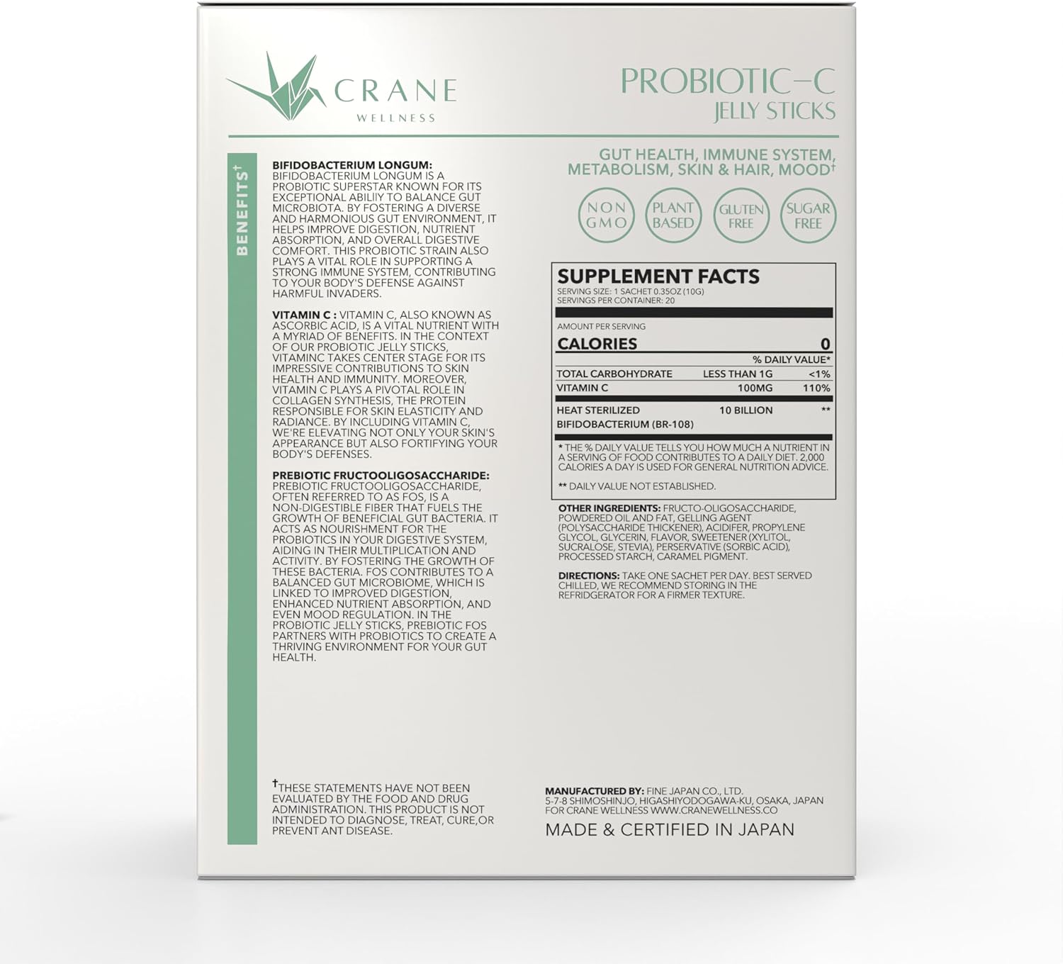 PROBIOTIC-C Jelly Sticks – Bifidobacterium y Vitamina C | 10 Billion UFC | Sin Gluten, Vegano, Sin Azúcar